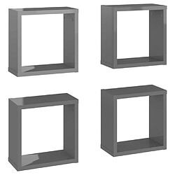 vidaXL Étagères cube murales 4 pcs gris brillant 30x15x30 cm