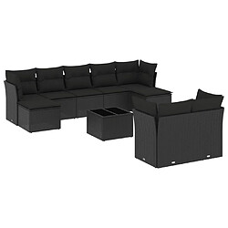 vidaXL Salon de jardin 10 pcs avec coussins noir résine tressée