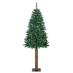 vidaXL Sapin de Noël mince avec bois véritable et cônes vert 210cm PVC