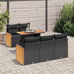 vidaXL Salon de jardin 6 pcs avec coussins noir résine tressée acacia