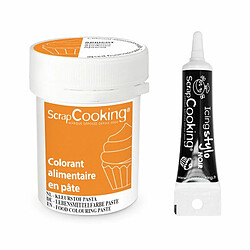 Scrapcooking Colorant alimentaire en pâte 20 g Abricot + Stylo de glaçage noir