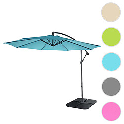 Mendler Parasol déporté semi-pro Acerra, protection contre le soleil, 3m inclinable ~ turquoise avec support