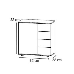 Pegane Commode meuble de rangement coloris imitation chêne Artisan/chrome brillant - Longueur 81 x Hauteur 83 x Profondeur 41 cm