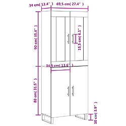 vidaXL Buffet haut Noir 69,5x34x180 cm Bois d'ingénierie pas cher