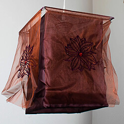 Corep Suspension carree tissu organza bordeaux fleur lotus luminaire plafond zen