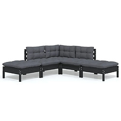 Maison Chic Salon de jardin 5 pcs + coussins - Mobilier/Meubles de jardin - Table et chaises d'extérieur Noir Bois de pin -MN86391