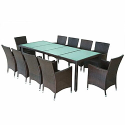 Avis Maison Chic Salon de jardin 11pcs + coussins - Mobilier/Meubles de jardin - Table et chaises d'extérieur Résine tressée Marron -MN54388