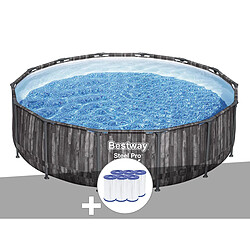 Kit piscine tubulaire ronde Bestway Steel Pro Max décor bois, 4,27 x 1,07 m + 6 cartouches de filtration