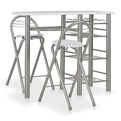 vidaXL Ensemble de bar avec étagères 3 pcs Bois et acier Blanc