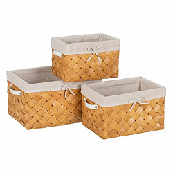 BigBuy Home Set de basket Naturel Bois Tissu 39,5 x 30 x 24 cm (3 Unités)