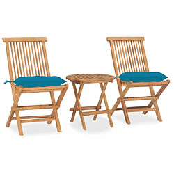 Maison Chic Mobilier à dîner 3 pcs pliable de jardin avec coussins - Ensemble table et chaises d'extérieur - Salon/Mobilier de jardin classique Teck -MN32257