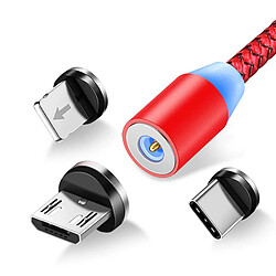 Avizar Câble USB vers Lightning, USB-C et Micro-USB Charge 2.4A 1m - Rouge