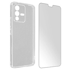 Avizar Coque Vivo V23 5G Silicone Souple Film Verre Trempé 9H transparent