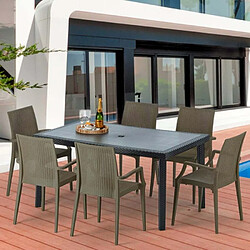 Grand Soleil Table rectangulaire et 6 chaises Poly rotin colorées 150x90cm noir Enjoy, Chaises Modèle: Bistrot Arm Blanc