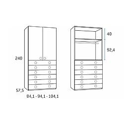 Inside 75 Armoire 2 portes 6 tiroirs 94,1 x 57,5 x 240 cm