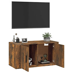 Maison Chic Meuble TV scandinave mural Banc TV suspendu pour salon - Chêne fumé 80x34,5x40 cm -MN18431 pas cher