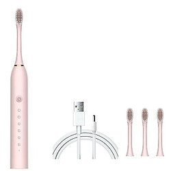 Universal Brosse à dents à ultrasons électrique type 6 à charge rapide vibrante avec 4 têtes de brosse (rose)