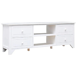 Maison Chic Meuble TV scandinave - Banc TV pour salon Blanc 108x30x40 cm Bois de Paulownia solide -MN74217