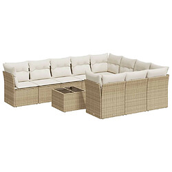 vidaXL Salon de jardin 11 pcs avec coussins beige résine tressée