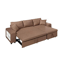 Acheter Vente-Unique Canapé d'angle convertible et réversible en tissu avec coffre de rangement et poufs marron SELIM