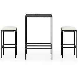 Maison Chic Ensemble de bar de jardin 3 pcs et coussins,Table + chaises + coussins de jardin Résine tressée Noir -GKD321278