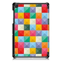 Avis Etui en PU motif imprimé tri-pliure avec support grilles de triangles colorés pour votre Samsung Galaxy Tab S5e SM-T720/SM-T725