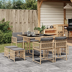 vidaXL Ensemble à manger de jardin et coussins 9 pcs mélange beige