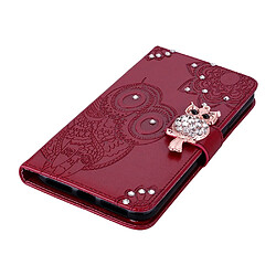 Etui en PU décor de strass imprimé hibou rouge pour votre Huawei Y6p