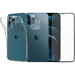 Protection intégrale Verre Trempé pour iPhone 12 Pro Max +Verre Trempé Caméra Arrière+Coque souple silicone transparente-Visiodirect-