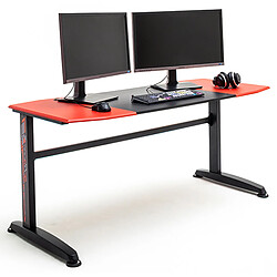 Pegane Bureau d'ordinateur / Table de jeu coloris noir et rouge - Longueur 160 x Hauteur 72 x Profondeur 70 cm