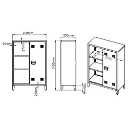 Helloshop26 Casier de bureau armoire meuble de rangement pour bureau atelier chambre acier de bureau métallique à 2 portes 110 x 75 x 33 cm noir mat 03_0006335