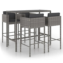 Maison Chic Ensemble de bar de jardin 5 pcs et coussins,Table + chaises + coussins de jardin Résine tressée Gris -GKD655002