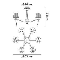 Luminaire Center Semi Plafonnier Siena rond 6 Ampoules E14, laiton poli avec crème ambré