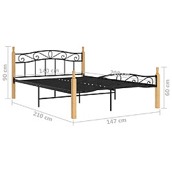 vidaXL Cadre de lit sans matelas noir métal bois chêne 140x200 cm pas cher