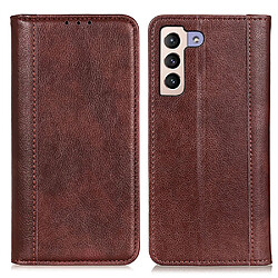 Etui en PU texture litchi, absorption magnétique marron pour votre Samsung Galaxy S22