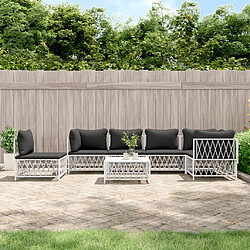 Maison Chic Salon de jardin 7 pcs + coussins - Mobilier/Meubles de jardin - Table et chaises d'extérieur blanc acier -MN44106