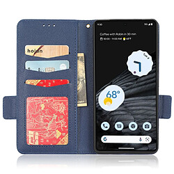 Etui en PU texture litchi, fermoir magnétique double, anti-chocs avec support pour votre Google Pixel 7 Pro 5G - bleu foncé