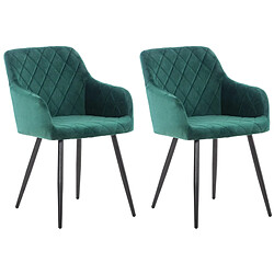 Decoshop26 Lot de 2 chaises de salle à manger coutures en losanges style retro chic en tissu velours vert en pieds en métal noir 10_0001561