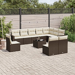 vidaXL Salon de jardin et coussins 11 pcs marron résine tressée