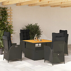 vidaXL Ensemble à manger de jardin coussins 5pcs Noir Résine tressée