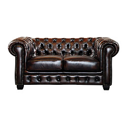 Avis Vente-Unique Canapés chesterfield 3 places 2 places et un fauteuil BRENTON 100% cuir de buffle - Marron reflets châtains