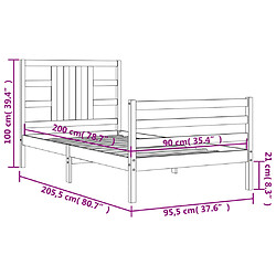 vidaXL Cadre de lit sans matelas blanc 90x200 cm bois de pin massif pas cher