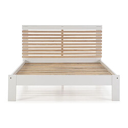 Pegane Lit adulte en pin et MDF coloris blanc, naturel - Longueur 197,7 x Profondeur 153,2 x Hauteur 100 cm