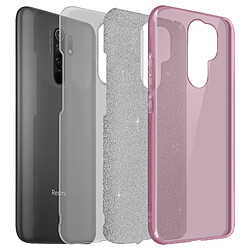 Avizar Coque pour Xiaomi Redmi 9 Paillette Amovible Silicone Semi-rigide rose