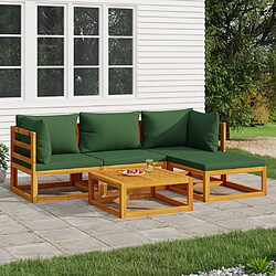 vidaXL Salon de jardin 5 pcs avec coussins vert bois massif