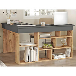 Vente-Unique Bureau d'angle avec rangements - Coloris : Anthracite et naturel - LILEUL pas cher