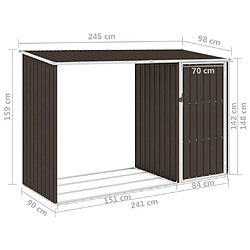 vidaXL Abri à bois de jardin Marron 245x98x159 cm Acier galvanisé pas cher