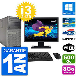 PC Tour Dell 390 MT Ecran 22" i3-2120 RAM 8Go Disque 500Go HDMI Windows 10 Wifi - Occasion