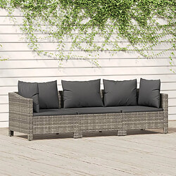 vidaXL Salon de jardin 3 pcs avec coussins Gris Résine tressée