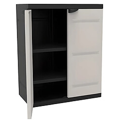 Pegane Armoire basse 2 portes intérieur/extérieur coloris noir/taupe - Longueur 70 x Profondeur 44 x Hauteur 88 cm